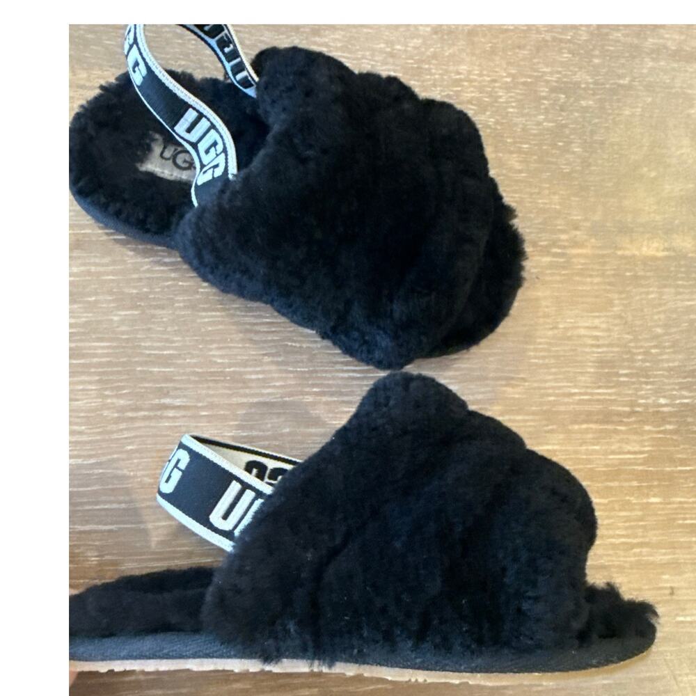 Toddler Baby UGG Black Fuzzy Slippers Shoes